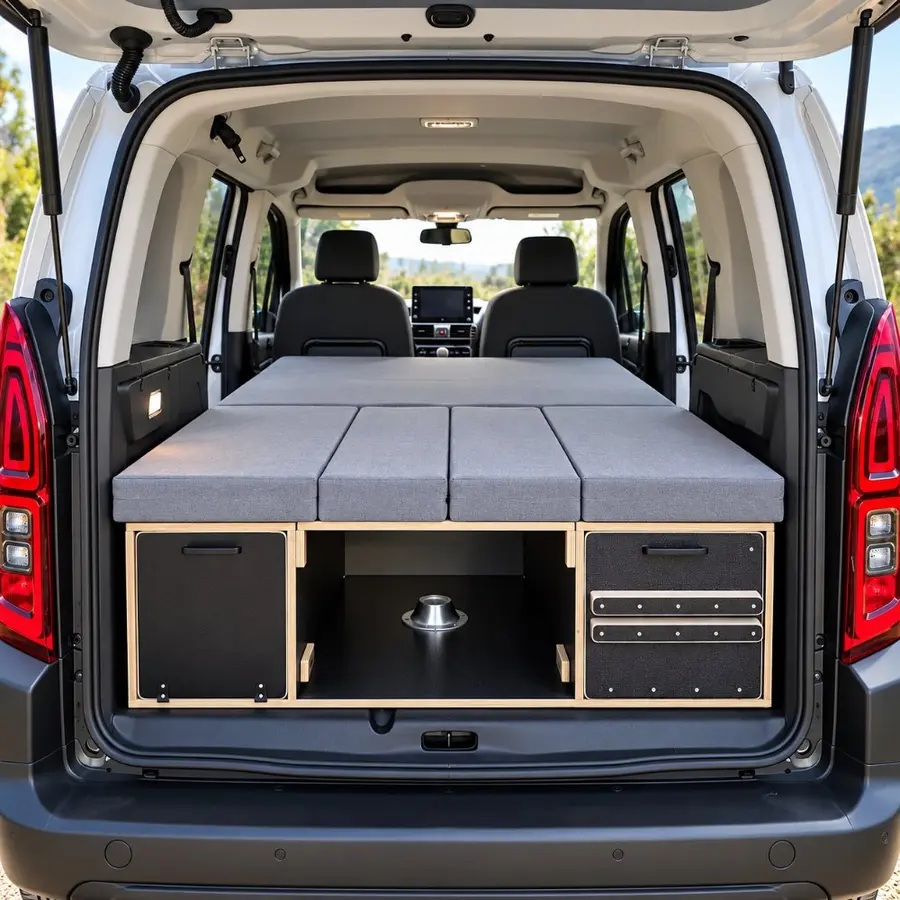 Kit camper per multispazio in fenolico antiscivolo nero, letto aperto